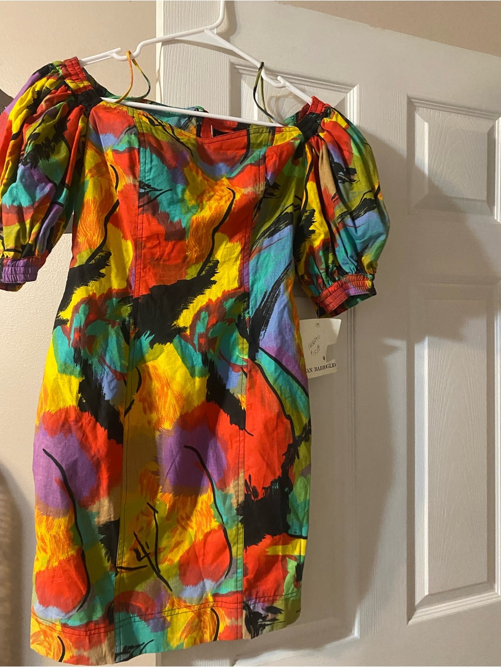 Vibrant Multicolor Puff-Sleeve Mini Dress